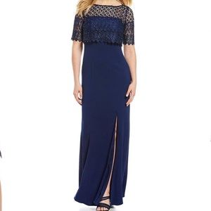 Adrianna Papell Long Formal Crepe Lace Cocktail Formal Gown Dress Size 18W